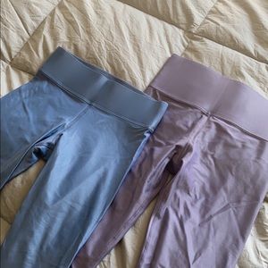 Small Carbon 38 high waisted legging bundle purple and light blue metallic